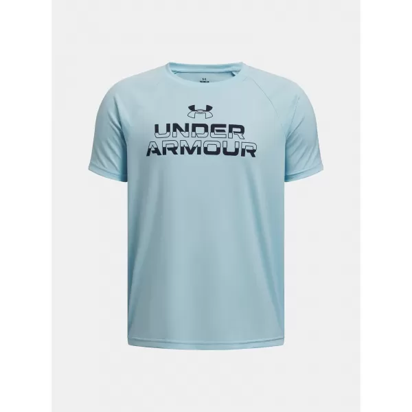  Chlapčenské tričko UNDER ARMOUR TECH SPLIT WORDMARK SS 1383010-494 MODRÁ 