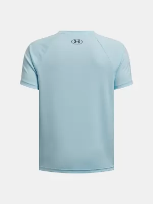 Chlapčenské tričko UNDER ARMOUR TECH SPLIT WORDMARK SS 1383010-494 MODRÁ