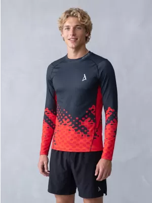 Funkčná kompresia mužov T -shirt s prémiou s dlhým rukávom ALTISPORT VOJ/ALM109TR03 ČERVENÁ/ČIERNA