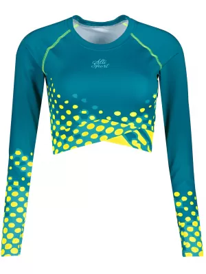 Dámsky funkčný prémiový crop top ALTISPORT VOJ/ALW109TR04 SMARAGDOVÁ/FLUO ŽLTÁ