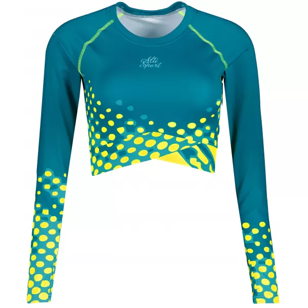  Dámsky funkčný prémiový crop top ALTISPORT VOJ/ALW109TR04 SMARAGDOVÁ/FLUO ŽLTÁ 