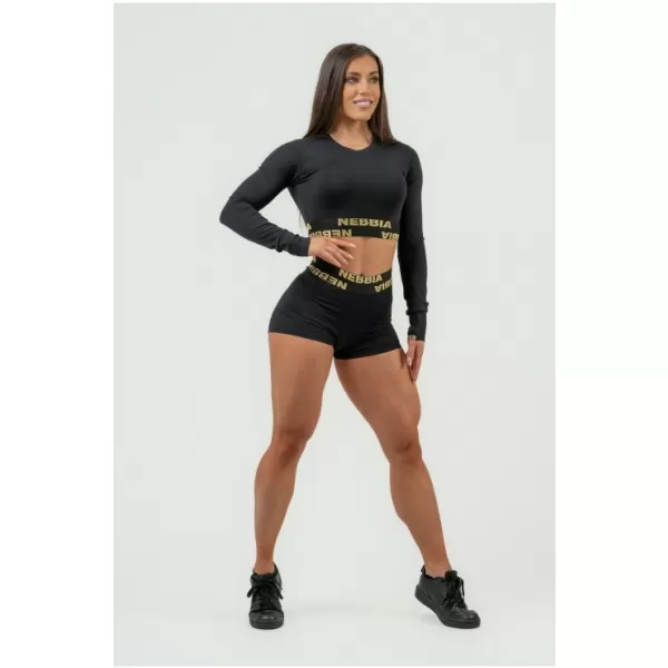  Dámsky crop top s dlhým rukávom INTENSE Perform 839 BLACK Nebbia 