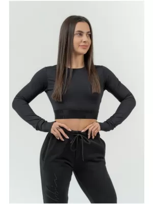 Dámsky crop top s dlhým rukávom INTENSE Perform 839 BLACK Nebbia