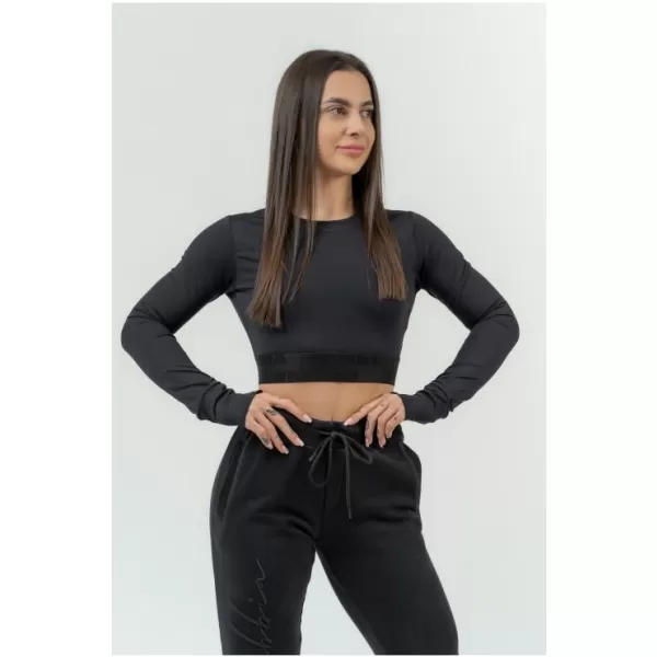  Dámsky crop top s dlhým rukávom INTENSE Perform 839 BLACK Nebbia 