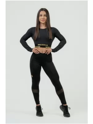 Dámsky crop top s dlhým rukávom INTENSE Perform 839 BLACK Nebbia