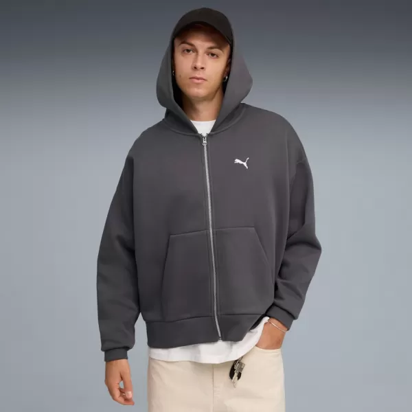  Pánska mikina PUMA WARDROBE ESS BOXY FULL-ZIP HOODIE DK 632066-44 ŠEDÝ 