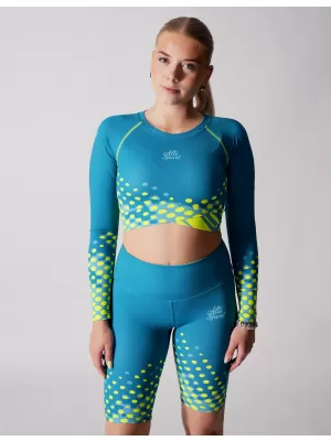 Dámsky funkčný prémiový crop top ALTISPORT VOJ/ALW109TR04 SMARAGDOVÁ/FLUO ŽLTÁ