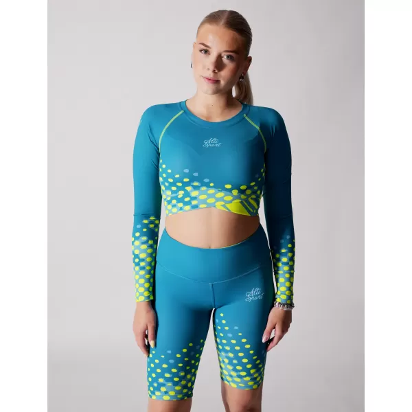  Dámsky funkčný prémiový crop top ALTISPORT VOJ/ALW109TR04 SMARAGDOVÁ/FLUO ŽLTÁ 