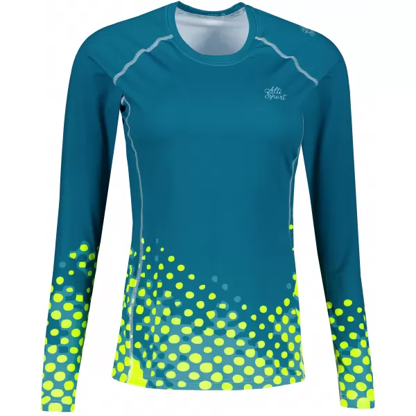  Dámske prémiové funkčné tričko s dlhým rukávom ALTISPORT VOJ/ALW109TR03 SMARAGDOVÁ/FLUO ŽLTÁ 