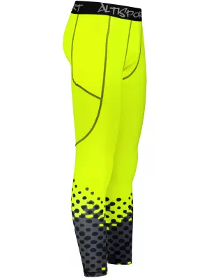 Dlhé pánske prémiové športové legíny ALTISPORT VOJ/ALM109LEG01 FLUO ŽLTÁ
