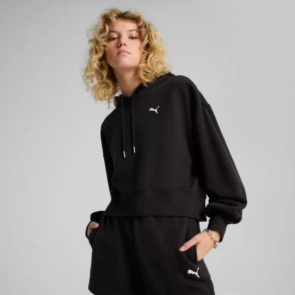  Dámska mikina PUMA WARDROBE ESS RELAXED CROPPED HOODIE TR 629746-01 ČIERNY 
