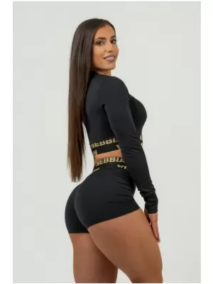 Dámsky crop top s dlhým rukávom INTENSE Perform 839 BLACK/GOLD Nebbia