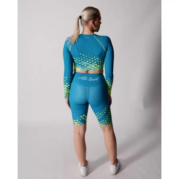  Dámsky funkčný prémiový crop top ALTISPORT VOJ/ALW109TR04 SMARAGDOVÁ/FLUO ŽLTÁ 
