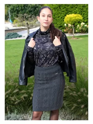 Dámska pletená sukňa KIXMI RUTH TMAVO ŠEDÁ MELANGE