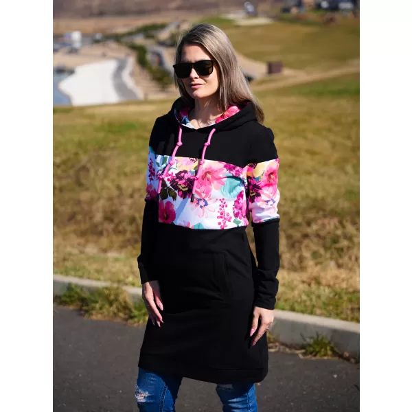  Predĺžená mikina dámy ALTISPORT ELIZA ČIERNA/RUŽOVÁ 