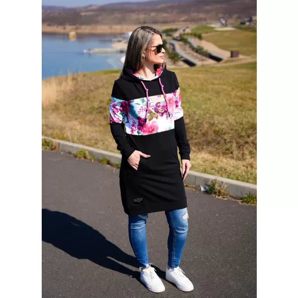  Predĺžená mikina dámy ALTISPORT ELIZA ČIERNA/RUŽOVÁ 